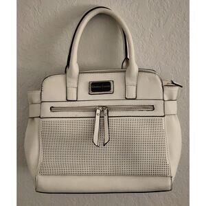 PURSE-CHRISTIAN LACROIX-Cream/Beige-Handles-Large-Faux Leather-Tote-Zippers